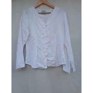 Vtg Two Star Dog Button Down Top Womens S White Tencel 90s Minimalist Lagenlook